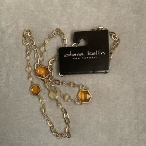 NEW Dana Kellin Target Gold Tone Long Chain Link Faux Gem Costume Necklace